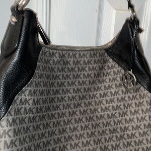 MK shoulder purse SIGNATURE design canvas with black leather